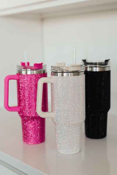 Glam Girl 40 oz Rhinestone Tumbler in White